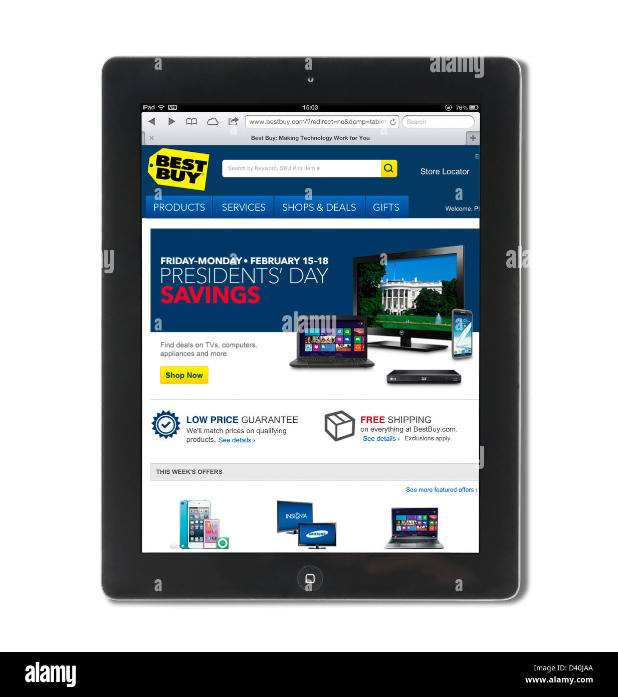 Shopping online su Best Buy website, visti su un iPad 4, STATI UNITI D'AMERICA Foto Stock
