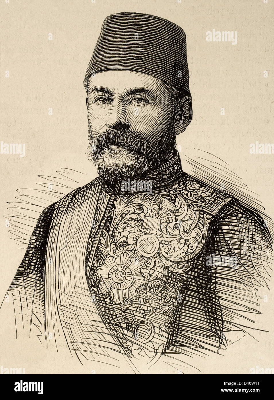 Ahmed Mukhtar Pascià (1839-1919). Turco ottomana generale e gran visir. Incisione. Foto Stock