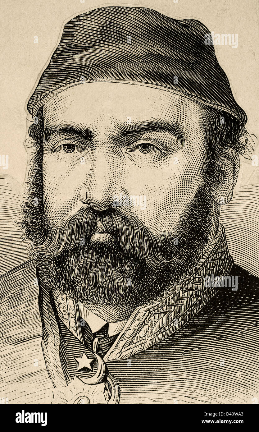 Abdulaziz (1830-1876). Sultano dell'Impero Ottomano. Incisione in spagnolo e illustrazione americana, 1876. Foto Stock