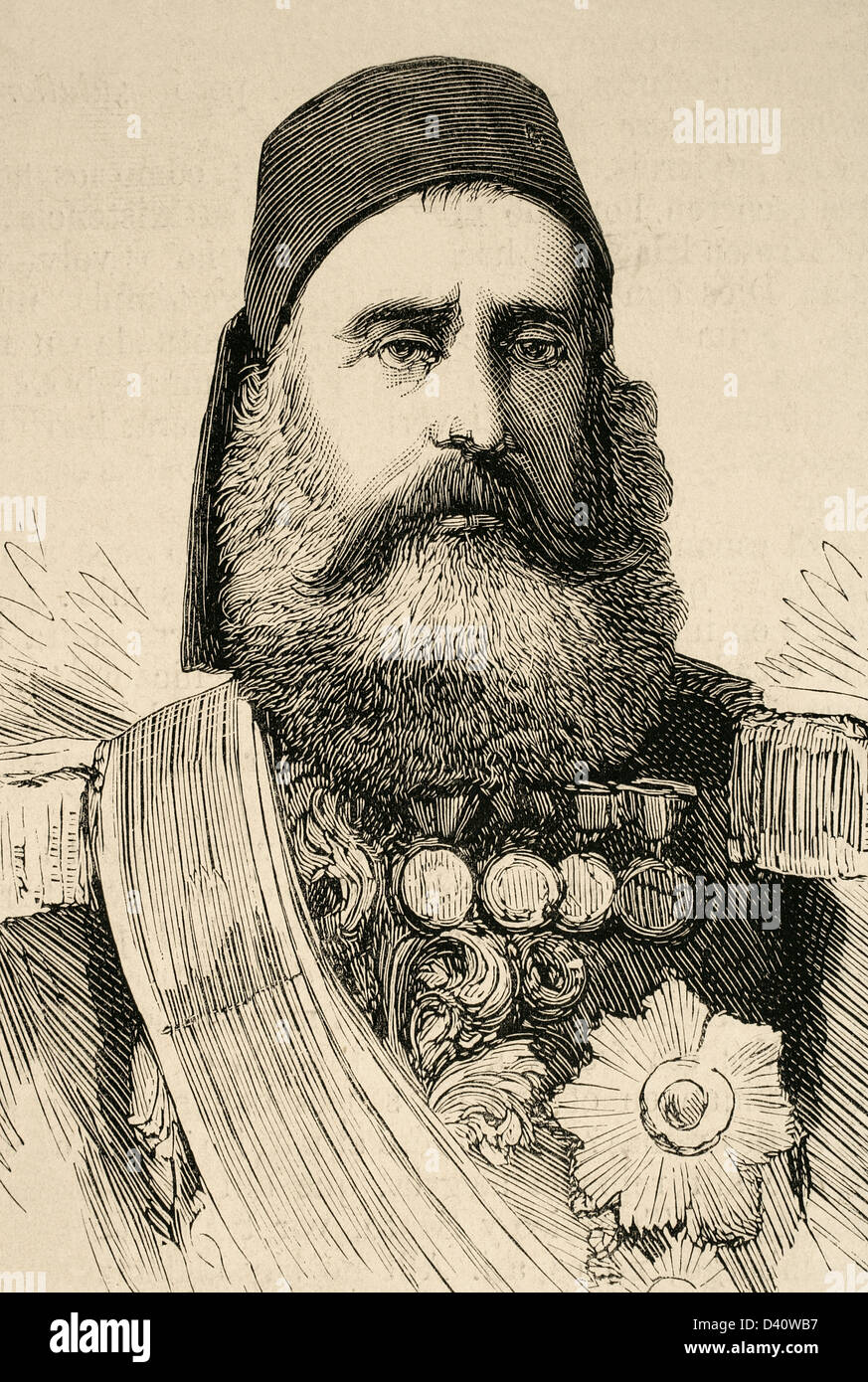 Abdi Pasha. La Turchia Ottoman comandante in capo dei Circassi. Incisione in spagnolo e illustrazione americana, 1877. Foto Stock