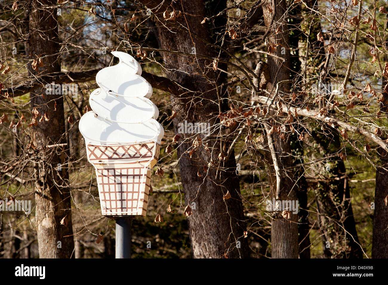 Cono gelato segno vicino alla foresta - Brevard, Carolina del Nord Foto Stock