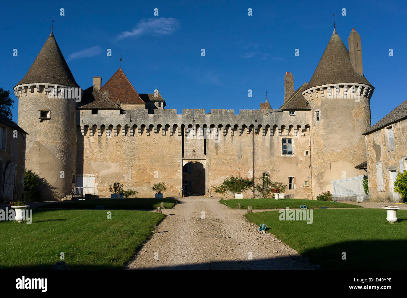 Chateau de Rully, una vigna e fortezza famosa per i suoi vini Chardonnay, Bourgogne / Burgundy, Francia Foto Stock