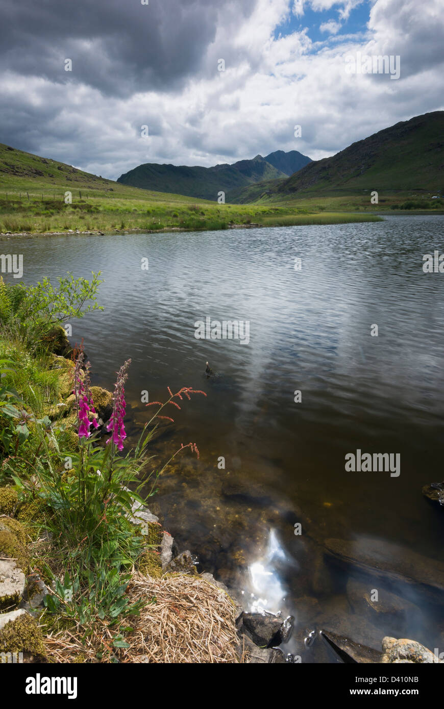 Snowdon visto da Llyn Lockwood Foto Stock