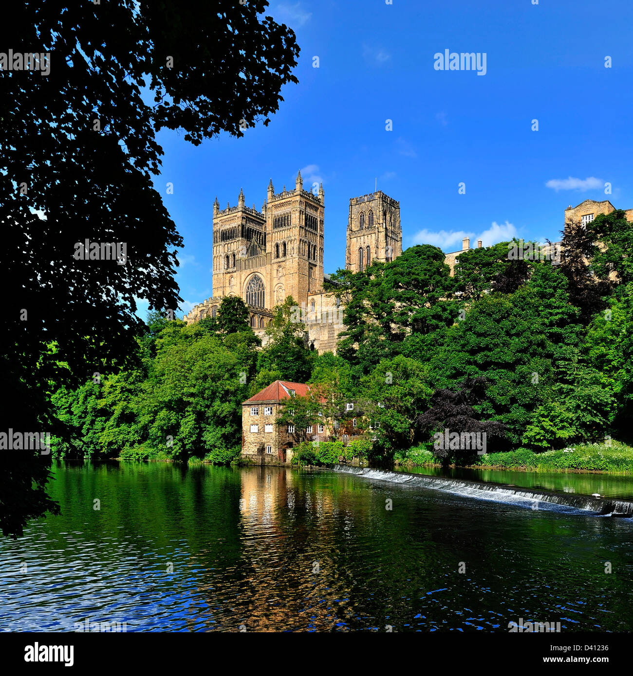 Vista la Cattedrale di Durham attraverso il fiume usura Foto Stock