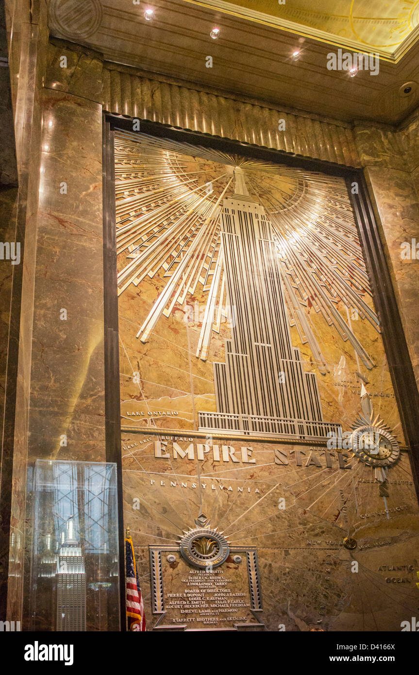 Empire State Building, la lobby, New York, Stati Uniti, Foto Stock