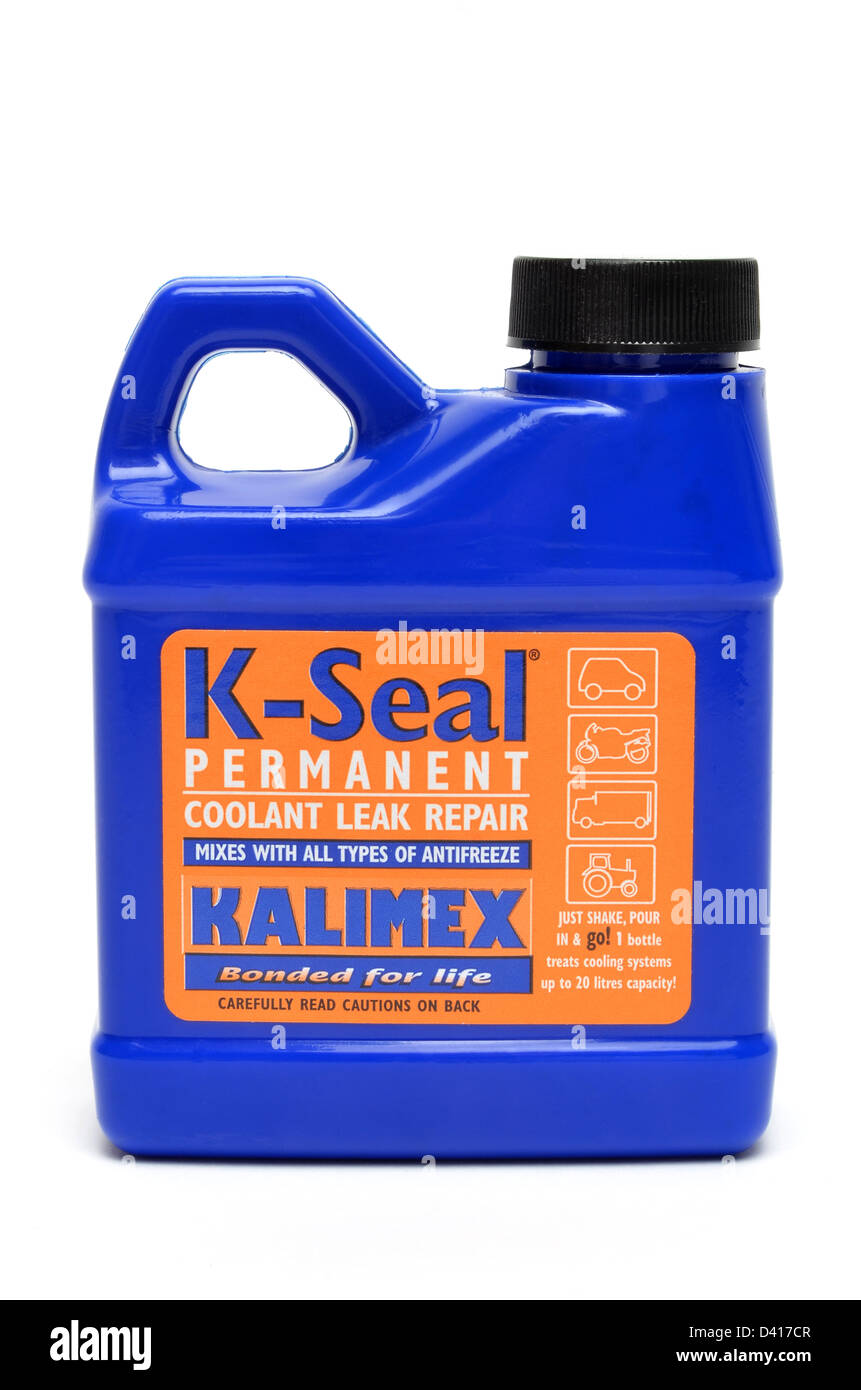 Kalimex K-tenuta del radiatore del liquido di raffreddamento e riparare il sistema di flacone di fluido su sfondo bianco Foto Stock