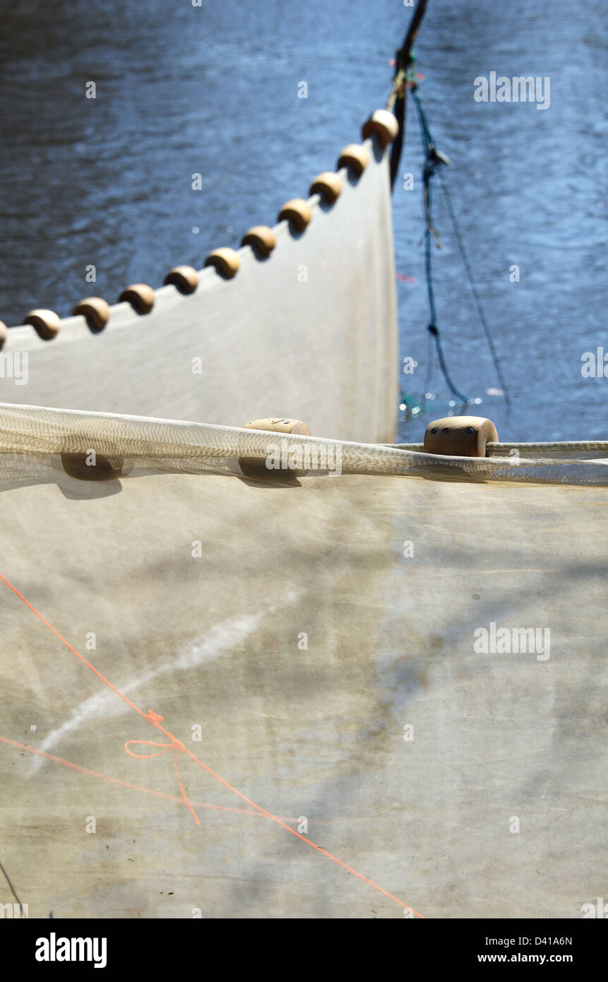 Dettaglio di un elver net sull'Unione nel fiume Ellsworth, Maine. Foto Stock