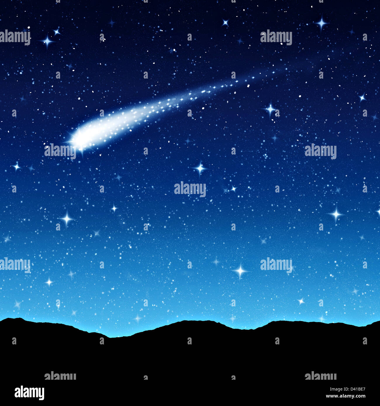 Cielo stellato di notte con cometa o shooting star Foto Stock