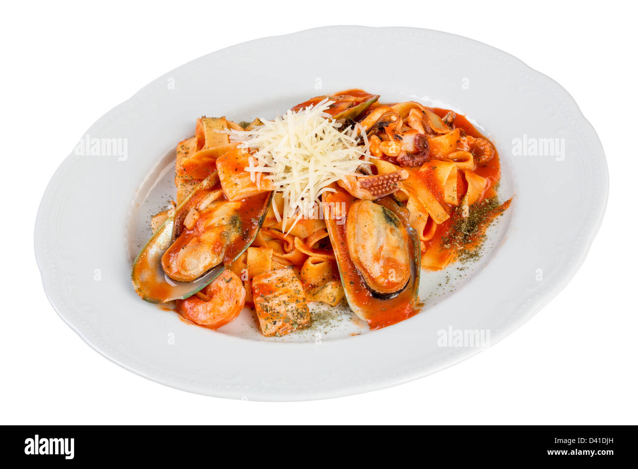 Sea Food combinazione sfondo bianco Foto Stock