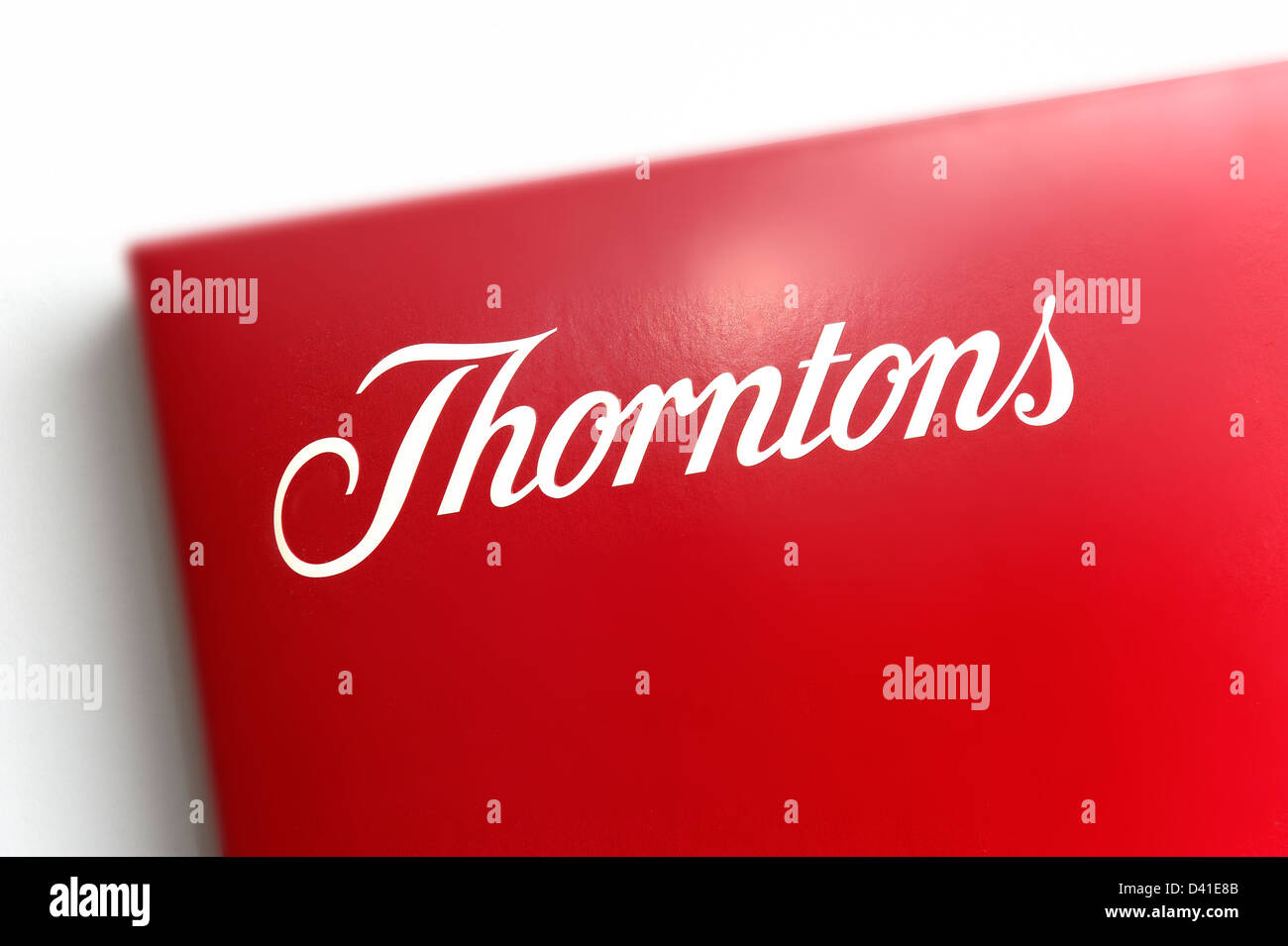 Thorntons scatola di cioccolatini testo Foto Stock