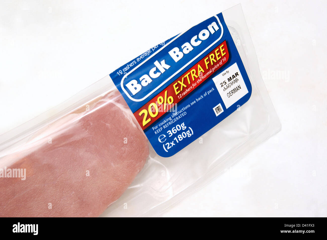 Pack di Bacon con 20% extra libero 12 rashers al prezzo di 10 paese di origine Germania Foto Stock