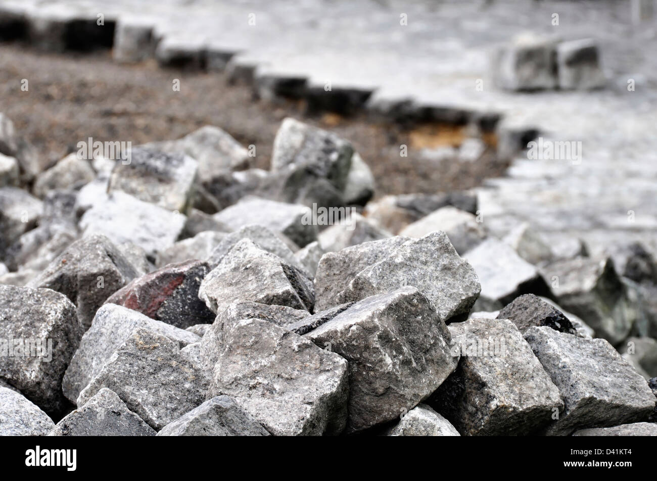 Ciottoli su un sito in costruzione Foto Stock