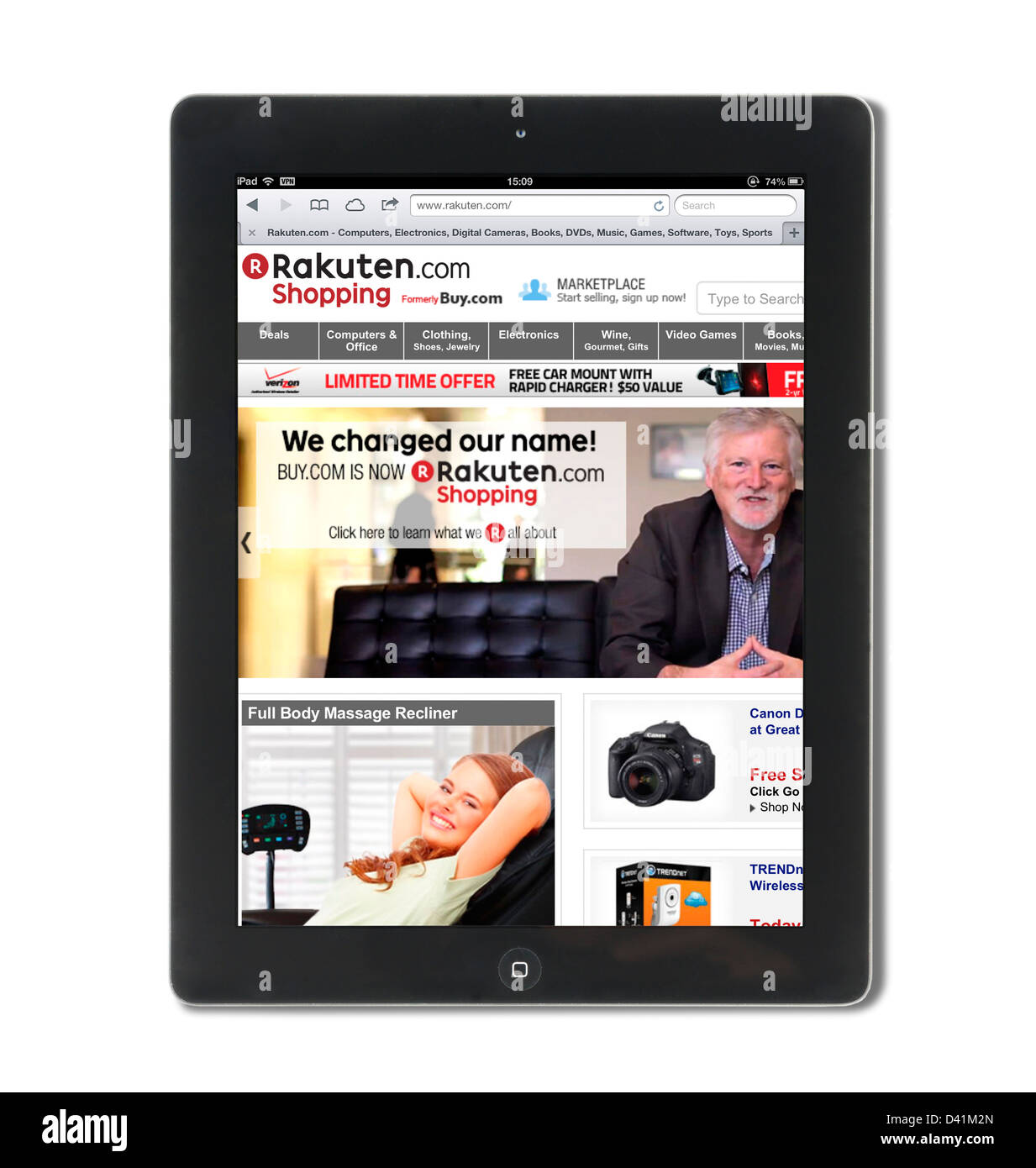 Lo shopping online è il sito web di Shopping Rakuten.com (formerl Buy.com ), visti su un iPad 4, STATI UNITI D'AMERICA Foto Stock