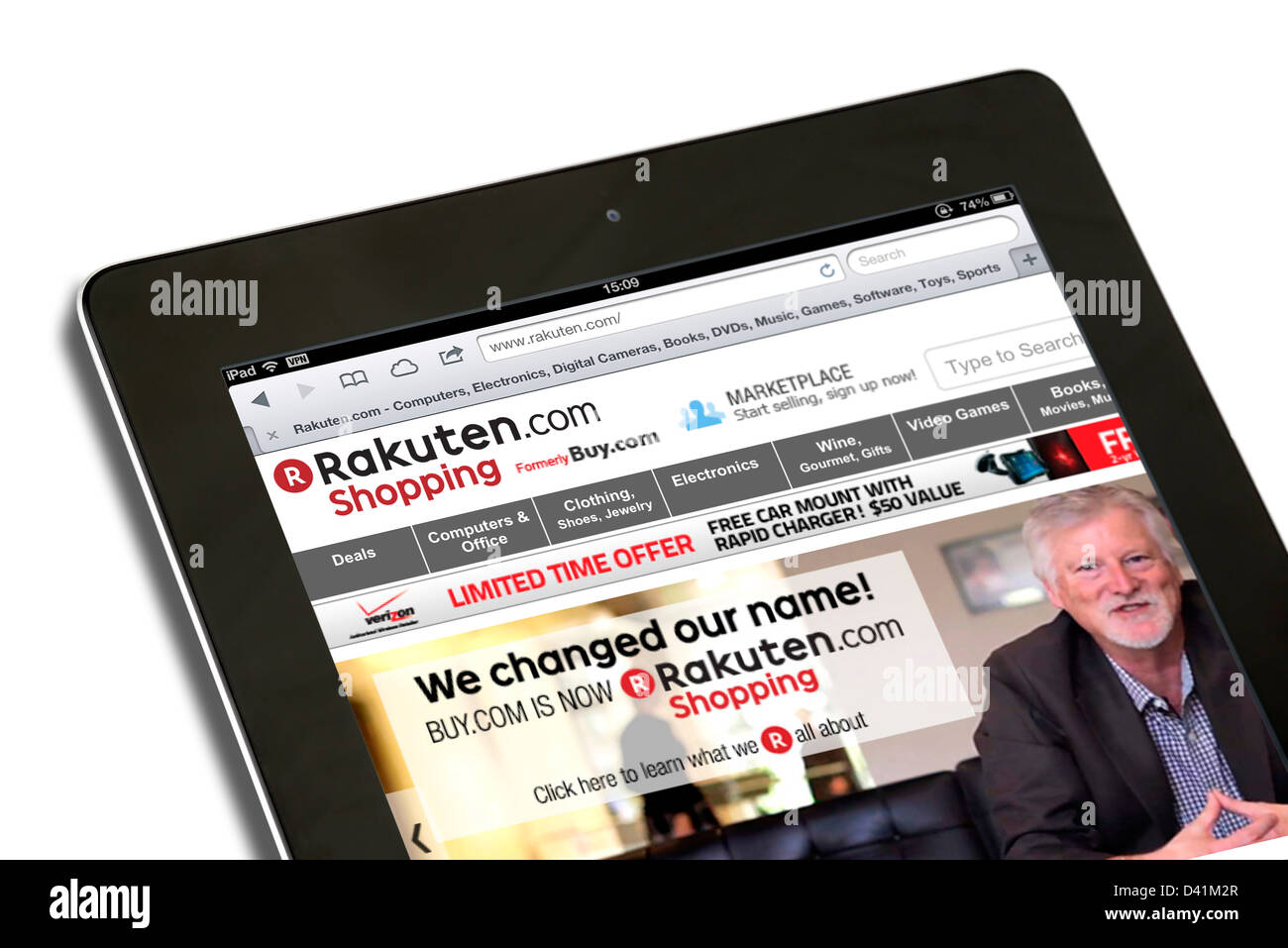 Lo shopping online è il sito web di Shopping Rakuten.com (formerl Buy.com ), visti su un iPad 4, STATI UNITI D'AMERICA Foto Stock