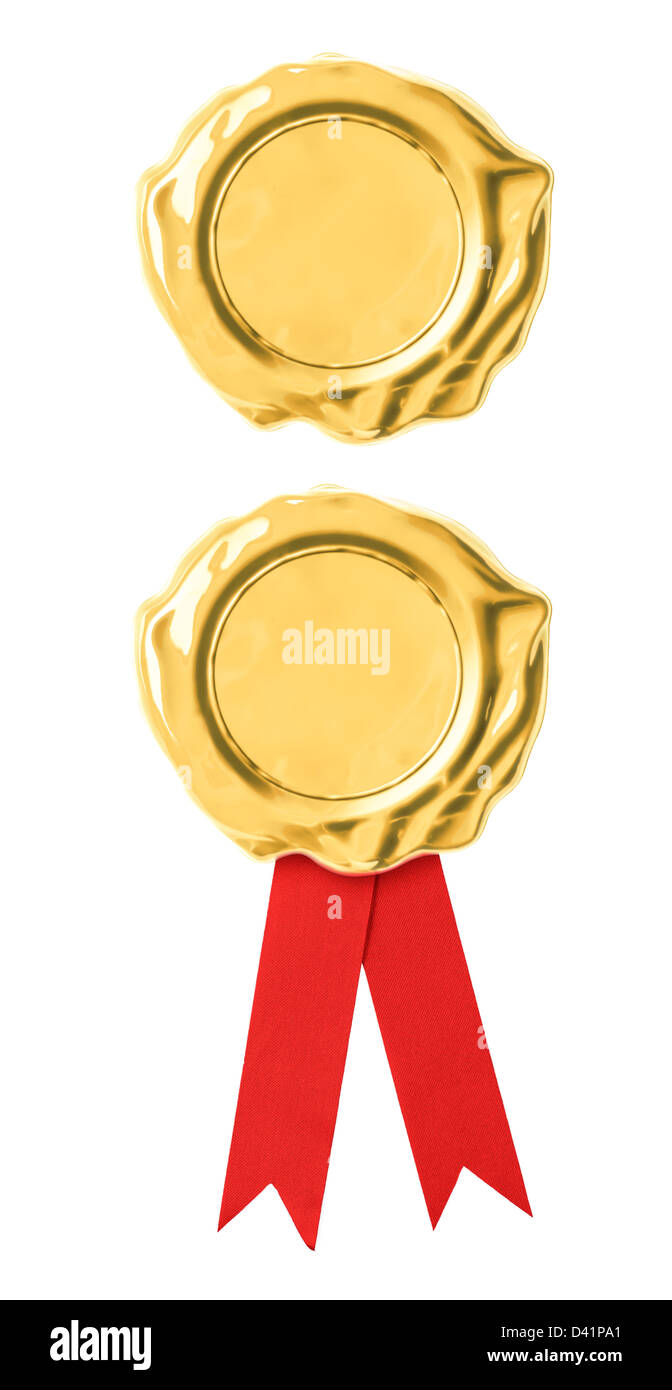 Sigillo d'oro isolato su bianco Foto Stock