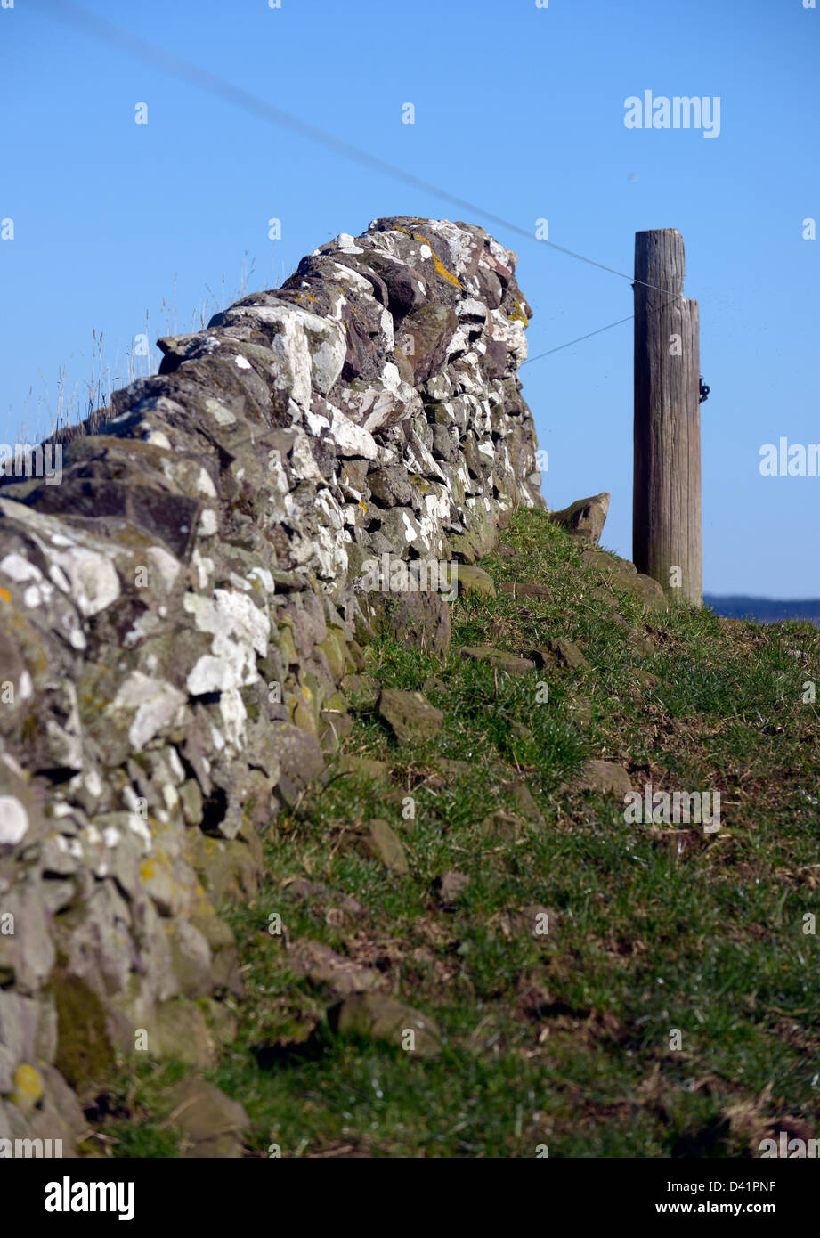 Muri in pietra a secco noto in Scozia come secco stane dighe, costruito senza uso di calcestruzzo o cemento. Muro di cinta in costa ovest. Foto Stock