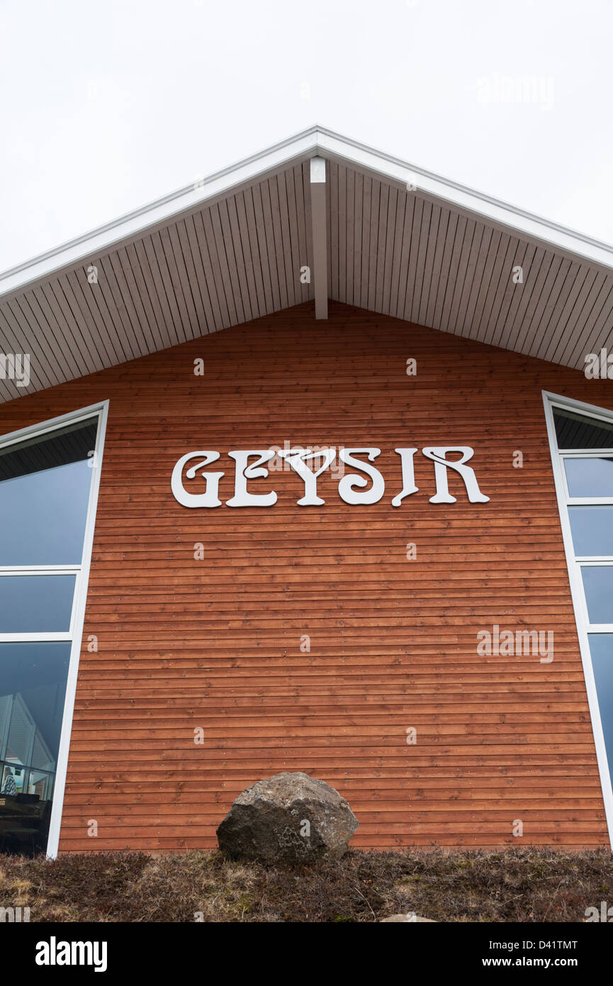 Il visitor center building a Geysir Islanda Foto Stock