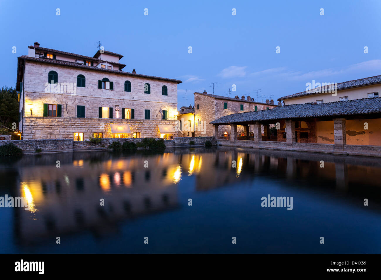 Piazza delle fonti, Bagno Vignoni, Toscana, Italia Foto Stock