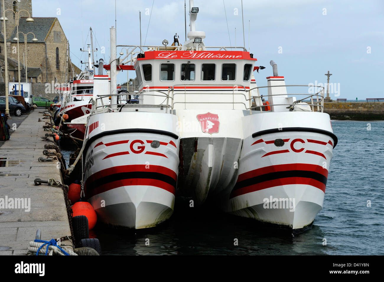 Le Millesime barca da pesca,Barfleur,porto di pescatori,Manche,Basse-Normandie,Cotentin,Francia Foto Stock