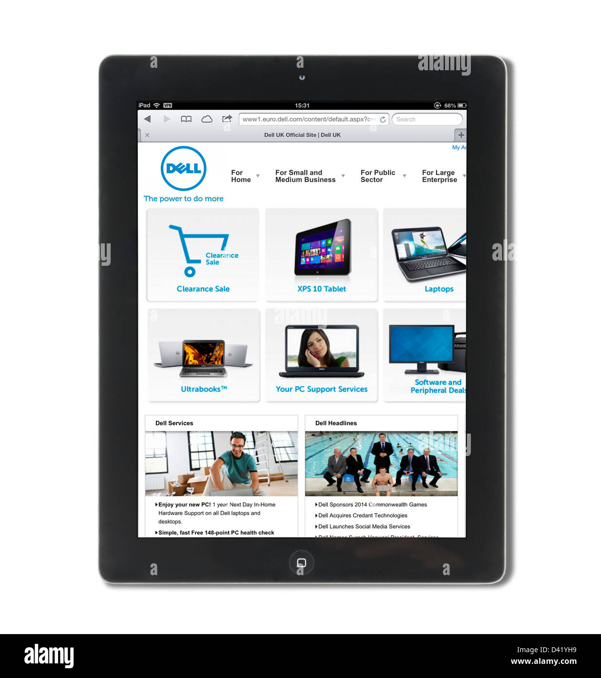 Il computer Dell è sito nel Regno Unito visti su un iPad 4 Foto Stock