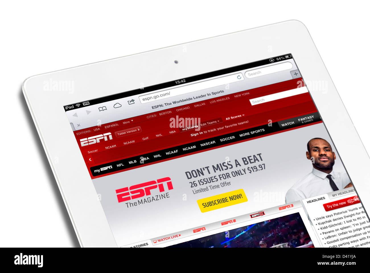La ESPN Sport Sito web visualizzato su un iPad 4 Foto Stock
