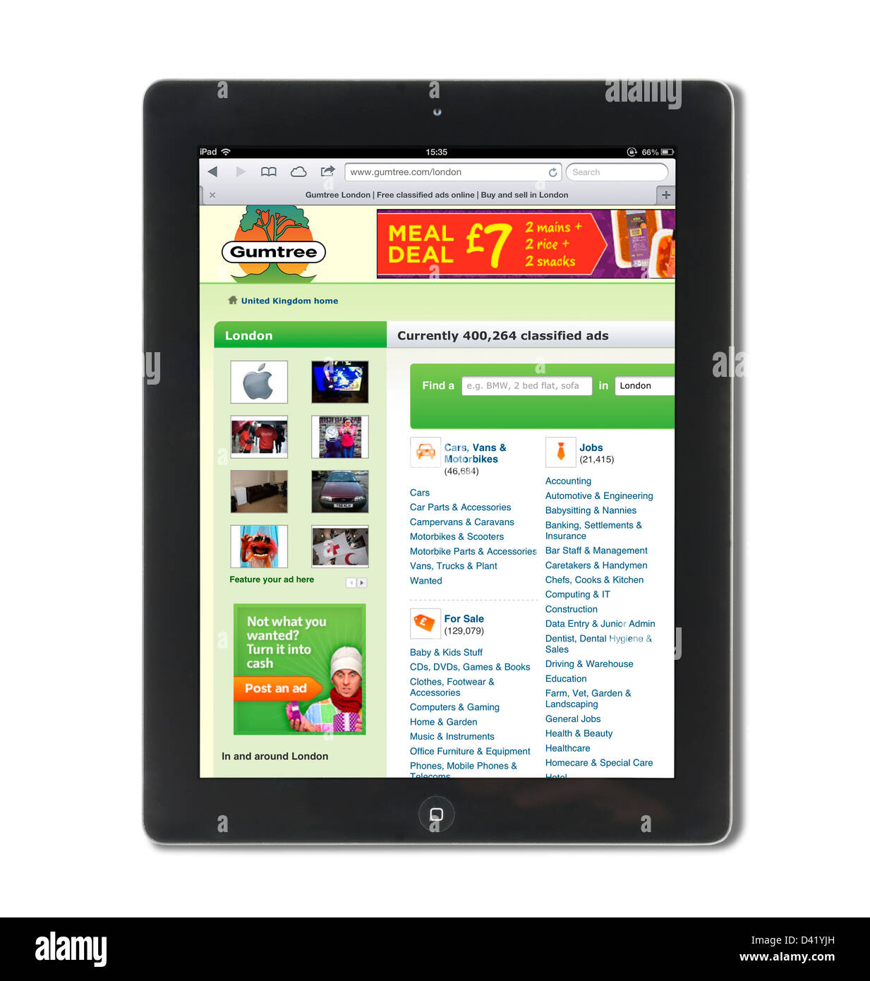 Il sito inglese della pubblicità classificata, servizio Gumtree, visualizzati su una quarta generazione di iPad, REGNO UNITO Foto Stock
