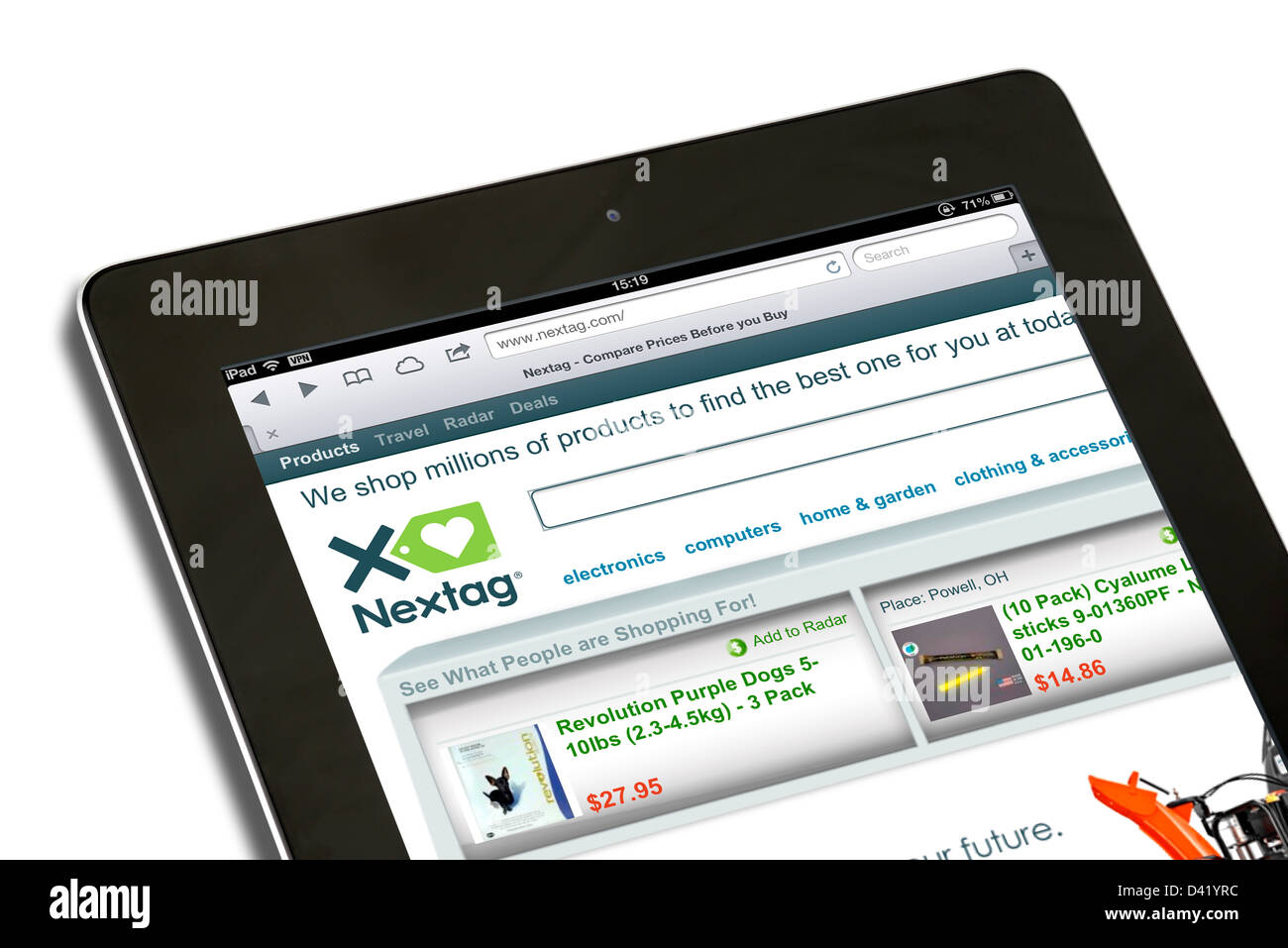 Il confronto dei prezzi sito NexTag visualizzati su un iPad 4, STATI UNITI D'AMERICA Foto Stock