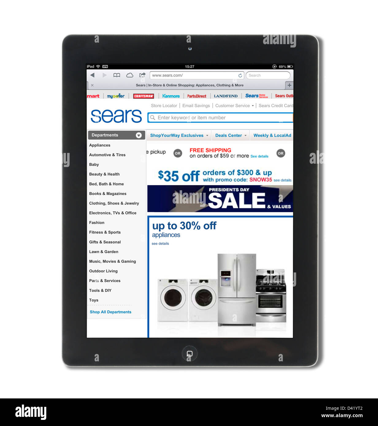 Il sito web di Sears visualizzati su un iPad 4, STATI UNITI D'AMERICA Foto Stock