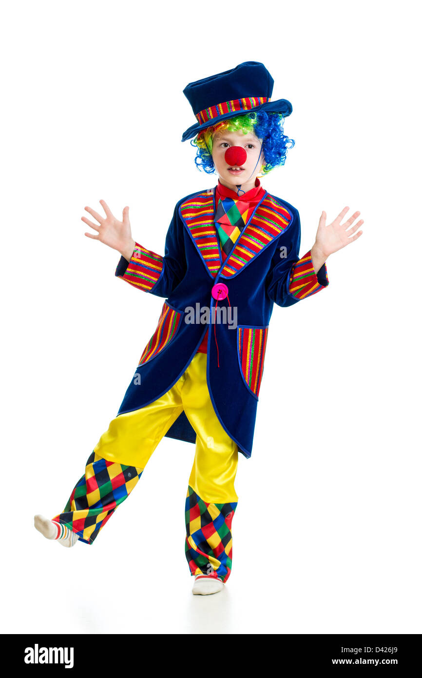 Ragazzo clown su sfondo bianco Foto Stock