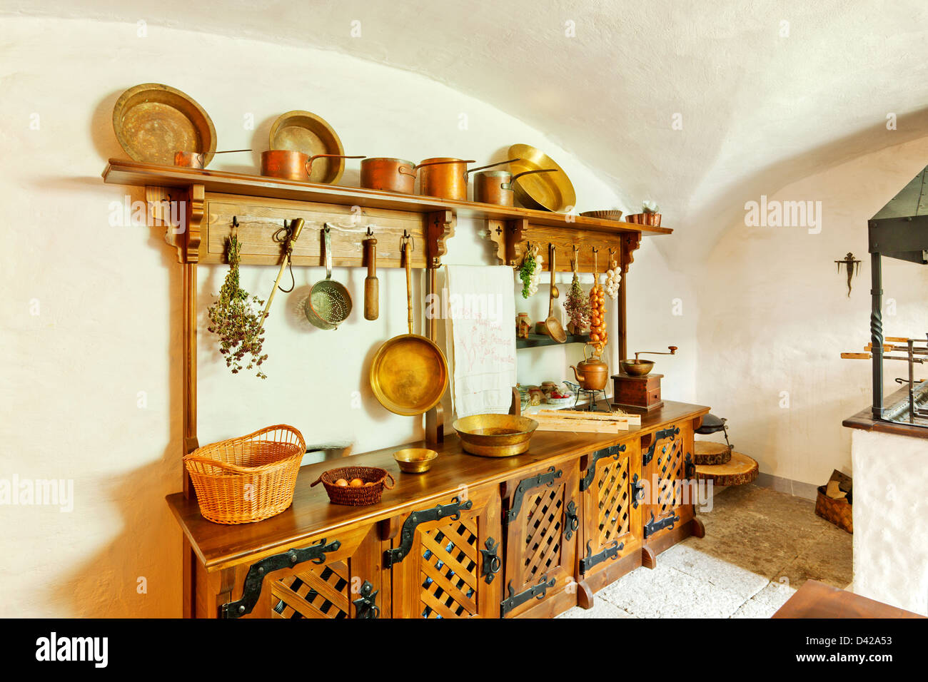 Antica Cucina interno in Palmse manor, Estonia Foto Stock