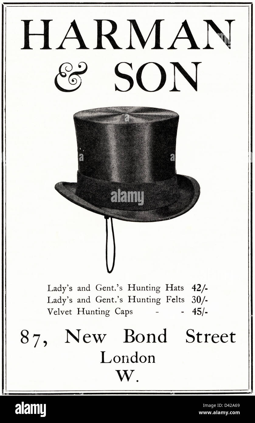 Originale di 1920s vintage stampa pubblicitaria da English Country  Gentleman's pubblicità sui giornali hatters Harman &