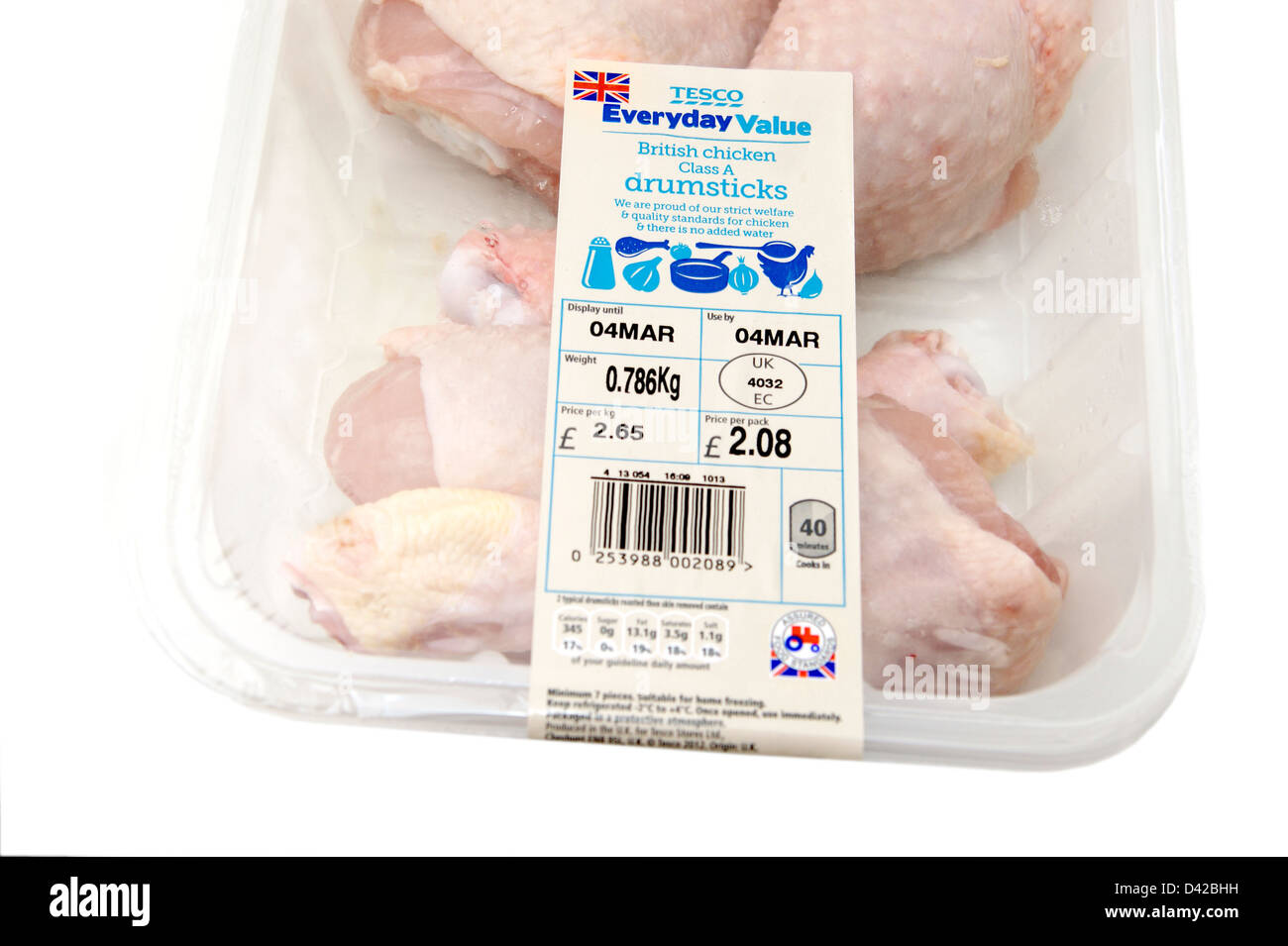 Tecso valore quotidiano britannico bacchette di pollo con logo - fattoria britannica logo standard del cibo assicurata standard Association Foto Stock