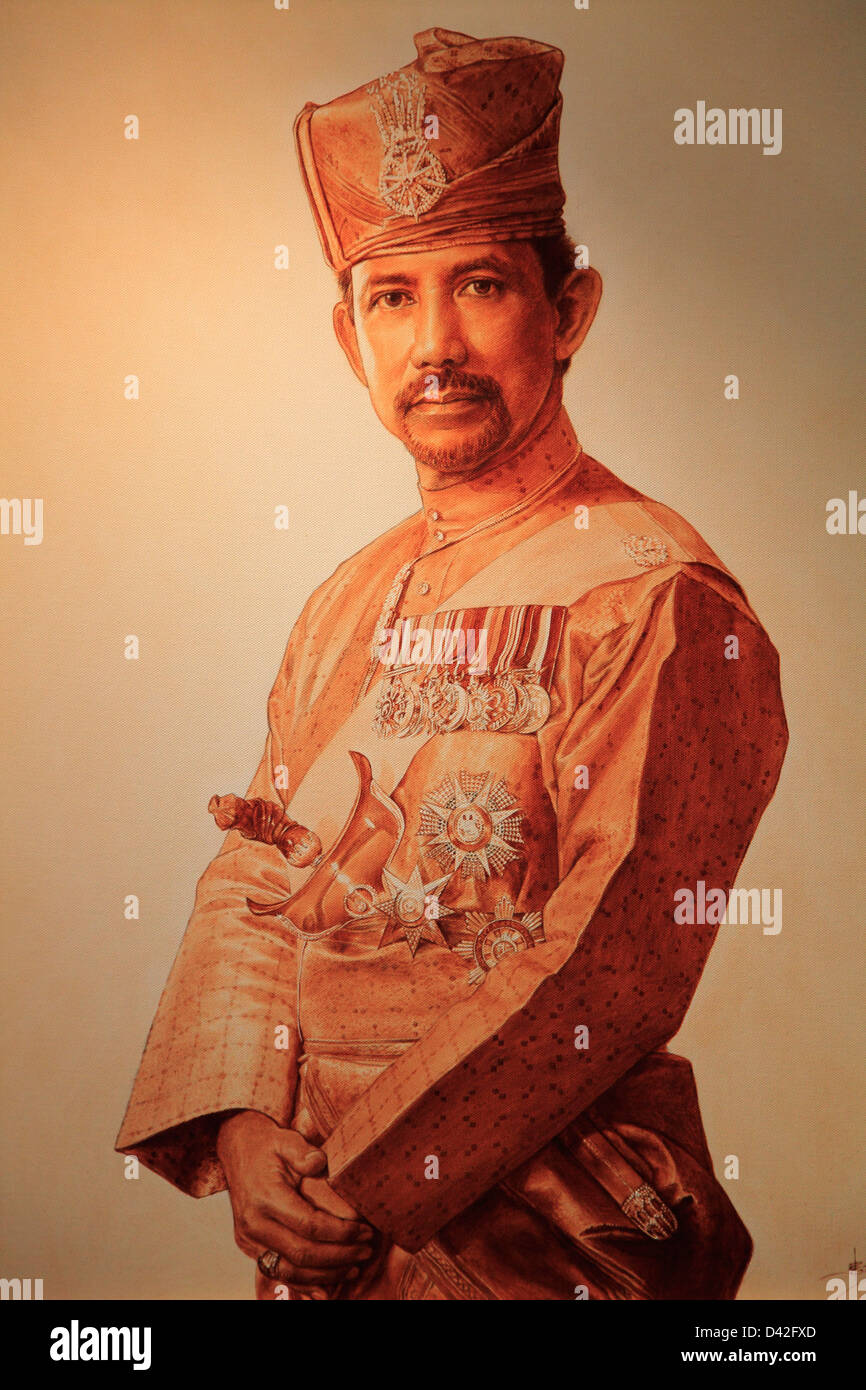 Brunei, sua maestà il sultano Hassanal Bolkiah, pittura, Foto Stock