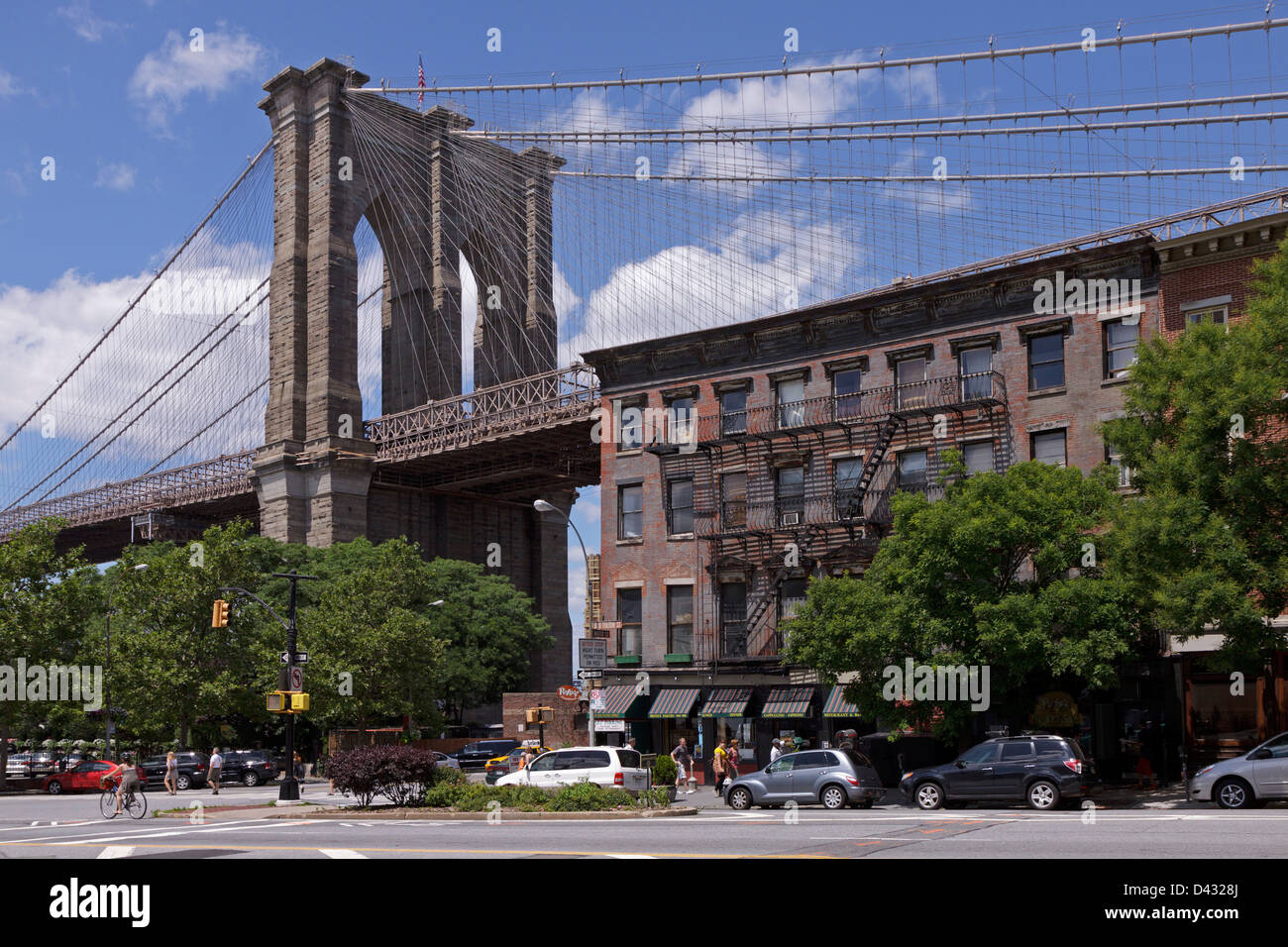 La parte meridionale del Ponte di Brooklyn, Brooklyn, New York City, Stati Uniti d'America Foto Stock