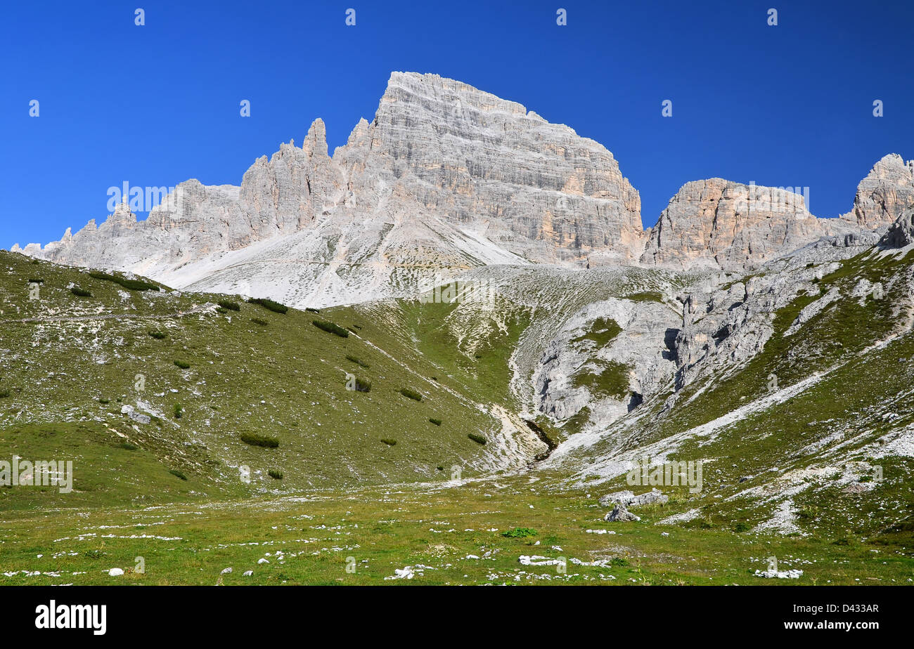 Dolomiti di Sesto in Tre Cime rocce, Italia Foto Stock