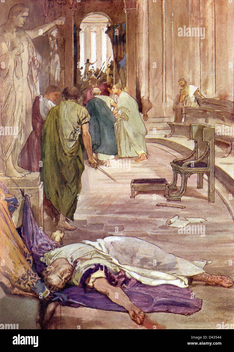 Il 15 marzo 44 a.c. l'idi di marzo, Bruto e Cassio, e diversi altri cospiratori assassinato Giulio Cesare. Foto Stock