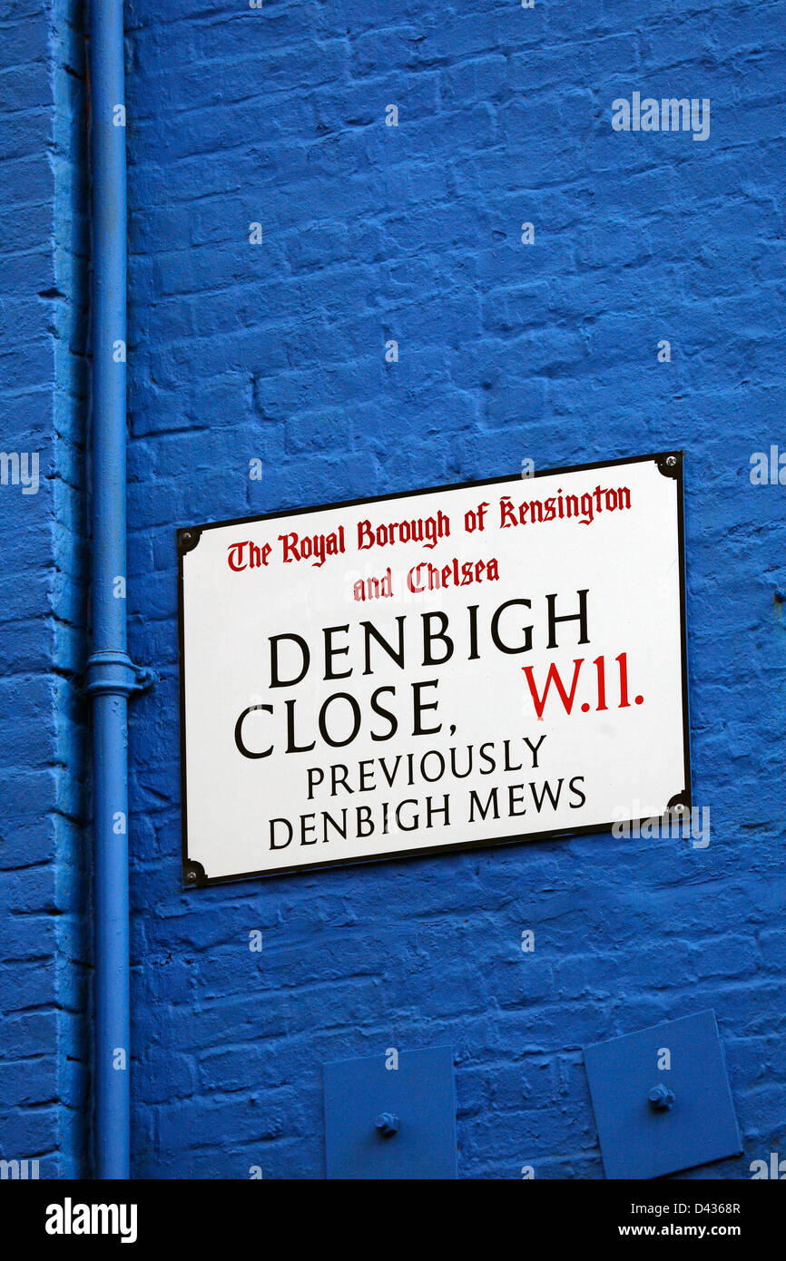 London Street segno, DENBIGH vicino, quartiere di Kensington e Chelsea Foto Stock