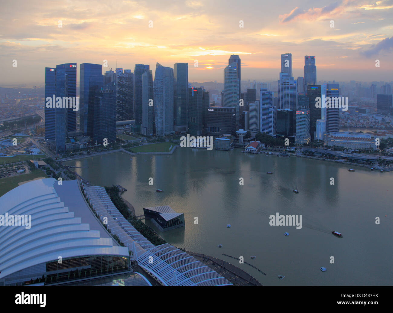 Singapore, il quartiere centrale degli affari, skyline, tramonto, Foto Stock