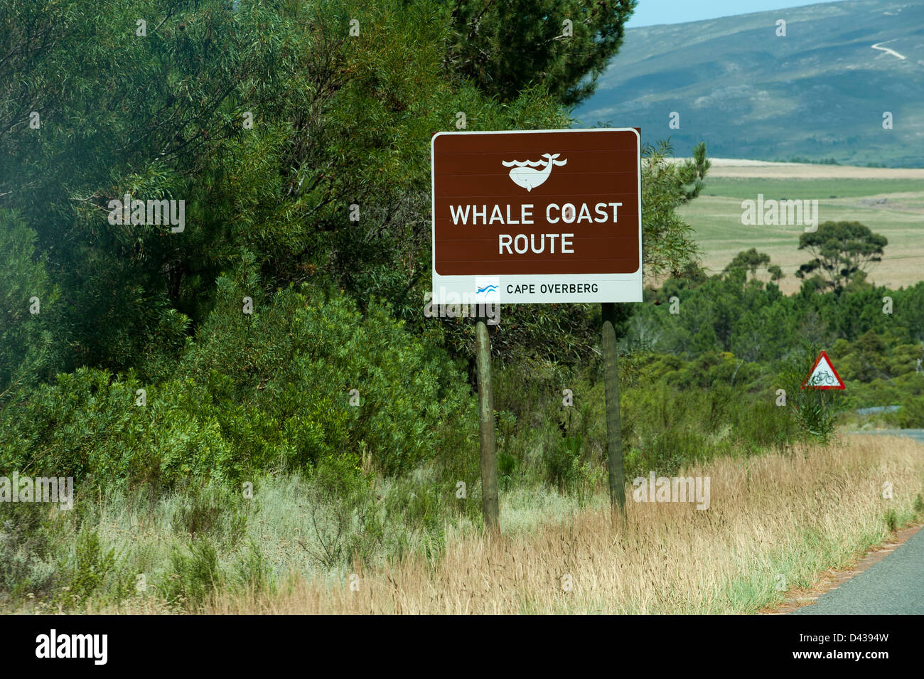 Strada turistica segno per il Whale Coast Route Western Cape Sud Africa Foto Stock