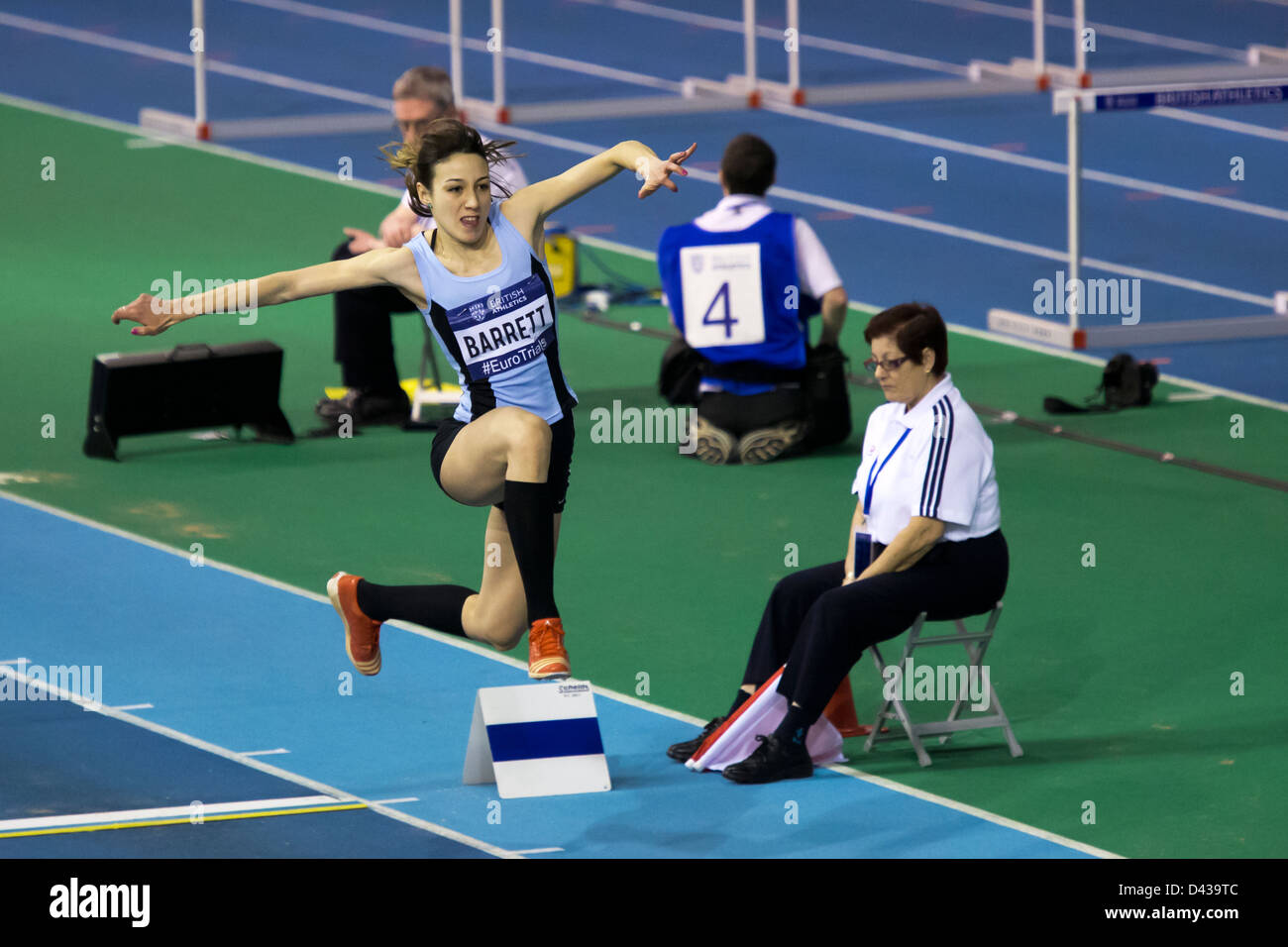 Angela BARRETT, Donne Salto triplo, 2013 British atletica prove europea (EIS) Sheffield, Regno Unito Foto Stock