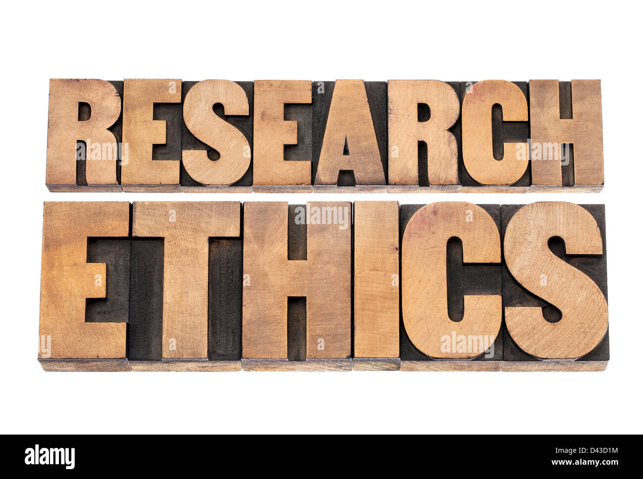 Etica della ricerca - testo isolato in rilievografia tipo legno blocchi di stampa Foto Stock