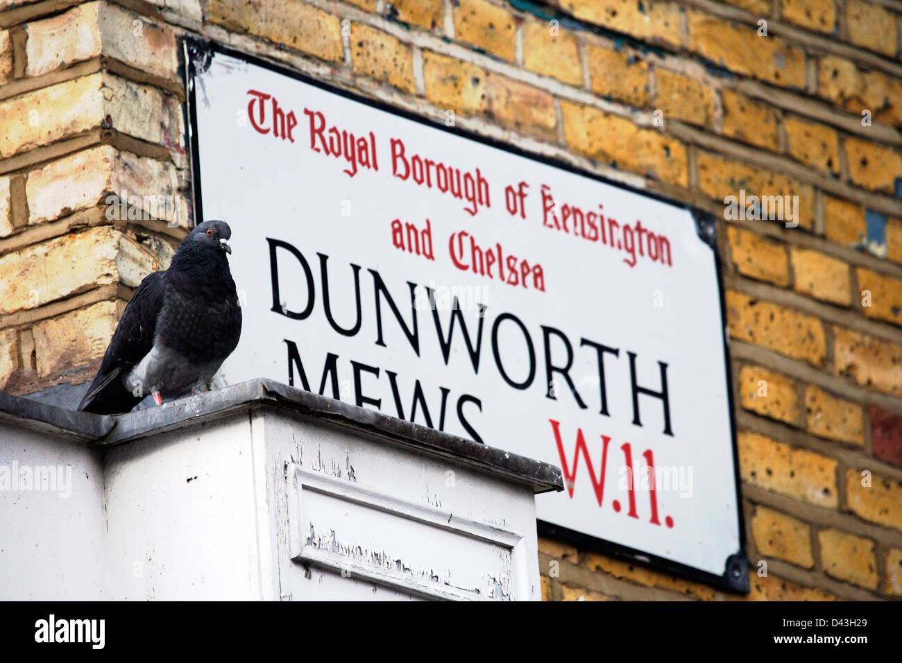 London Street segno, DUNWORTH MEWS, quartiere di Kensington e Chelsea Foto Stock