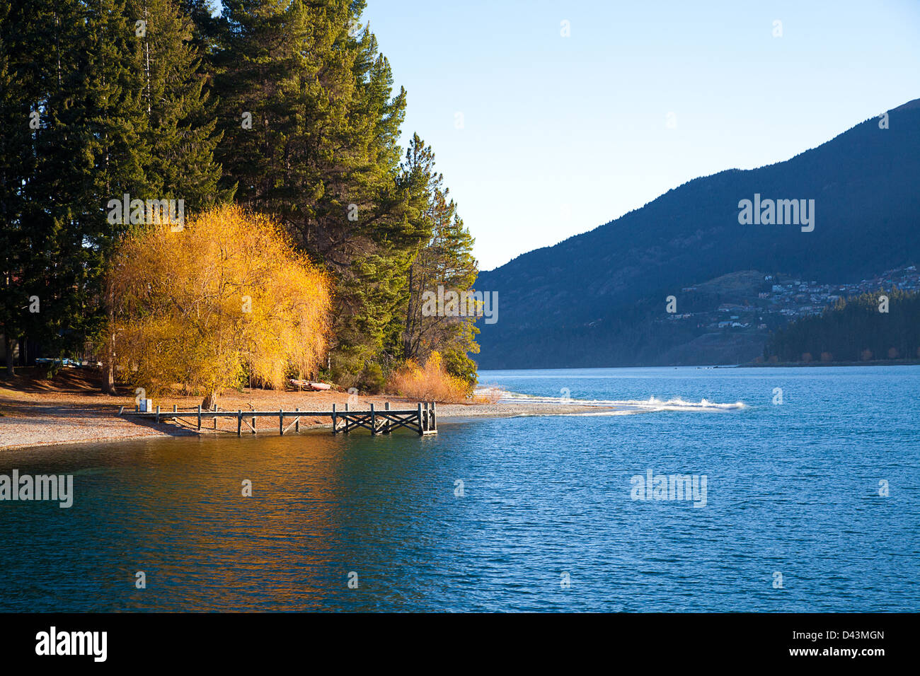 Uno splendido scenario autunno presso il lago di Wakatipu Queenstown Isola del Sud della Nuova Zelanda Foto Stock