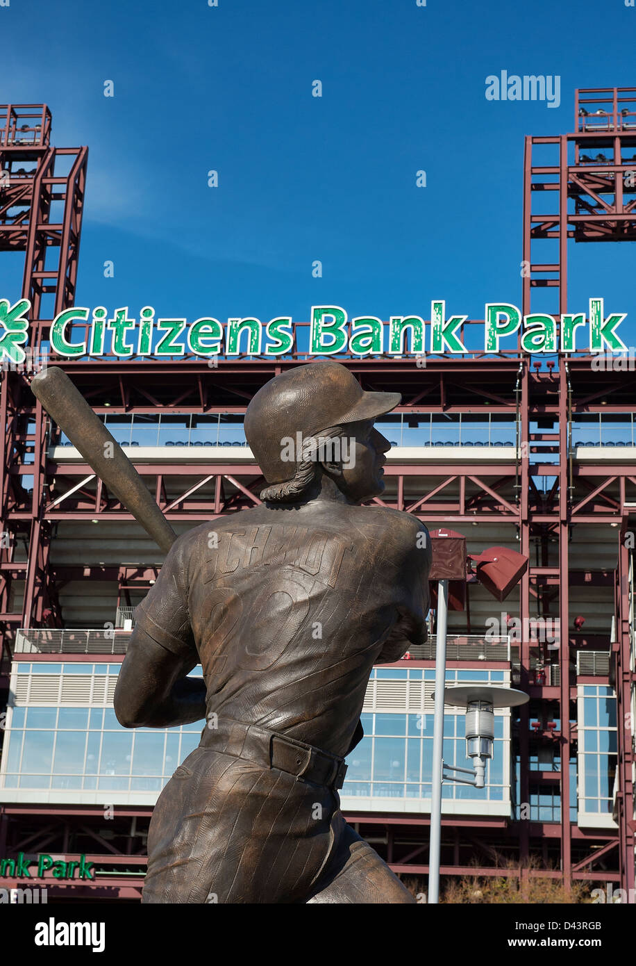 Mike Schmidt scultura alla Citizens Bank Park, Philadelphia, Pennsylvania, STATI UNITI D'AMERICA Foto Stock