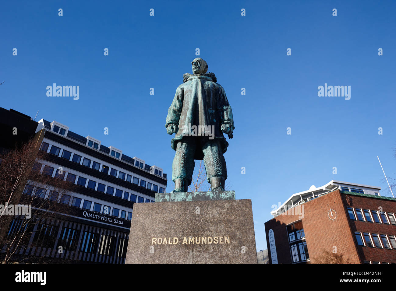 Roald Amundsen statua in Tromso troms Norvegia europa Foto Stock