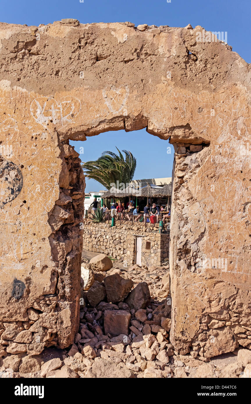 Playa de Papagayo, rovine, Bar in spiaggia, Lanzarote, Isole Canarie, Spagna Foto Stock