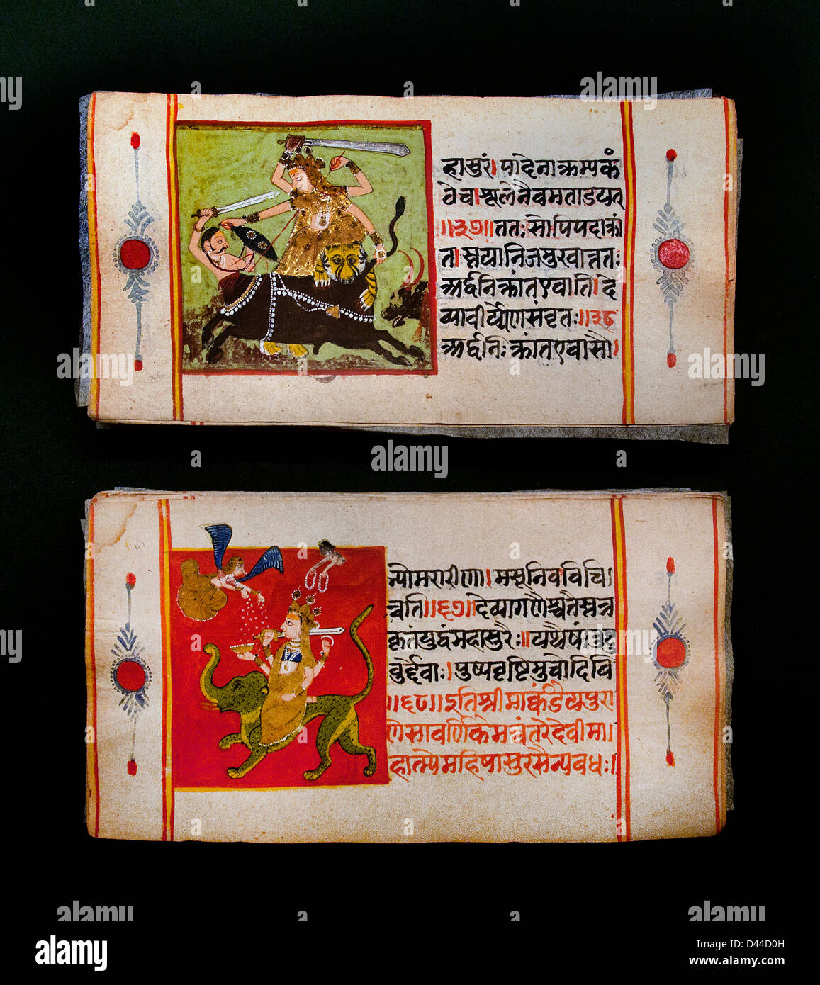 Devi Mahatmyam Mahatmya religioso indù vittoria testo dea Durga demon Mahishasura 1765-1708 Samvat del Rajasthan Rajasthan in India Foto Stock