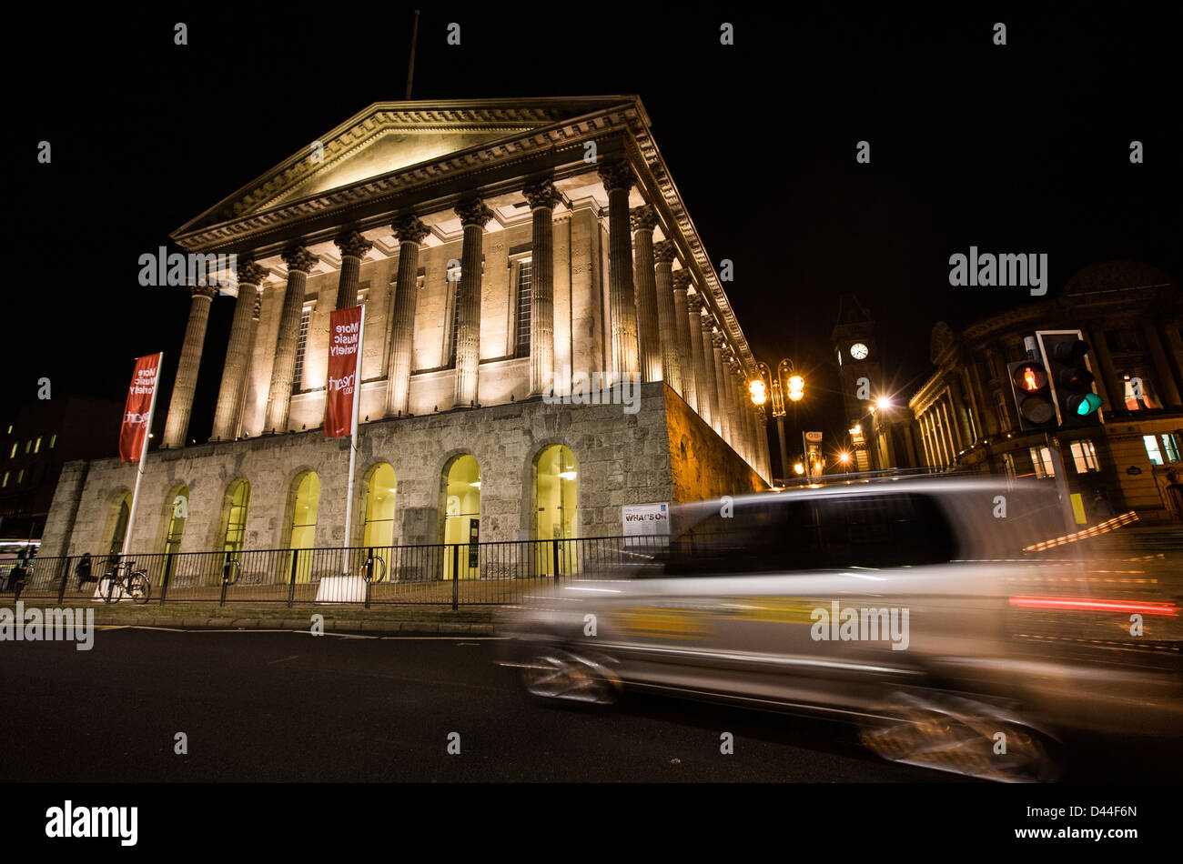 Birmingham Town Hall di notte, west midlands, Regno Unito, Foto Stock