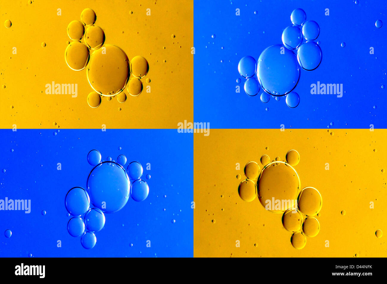 Ripetizioni di colore sulle bolle di acqua Foto Stock