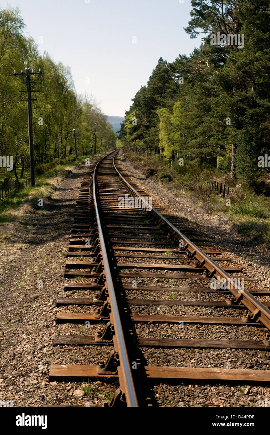 Stazione ferroviaria trackbed,Boat of Garten,strathspey Steam Railway,highlands,Scozia Scotland Foto Stock